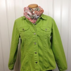 Chico's bright green denim jacket shirt size 1 med